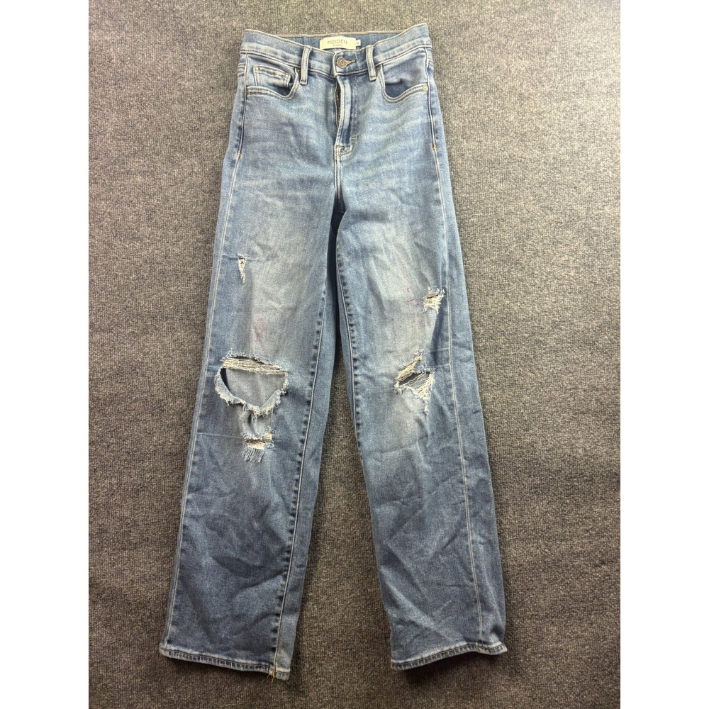 Hidden Jeans Wide Leg Denim Women 24 Light Blue Distressed High Rise Stained